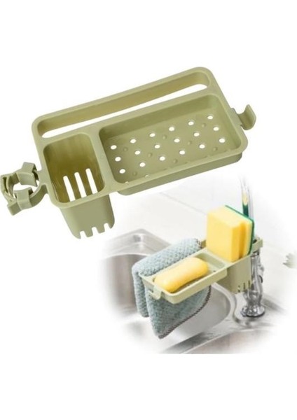 Buffer® Musluğa Takılan Sünger Havlu Askılı Sabun Hazneli Mutfak Banyo Lavabo Düzenleyici Organizer