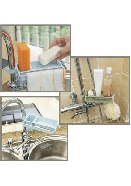 Buffer® Musluğa Takılan Sünger Havlu Askılı Sabun Hazneli Mutfak Banyo Lavabo Düzenleyici Organizer