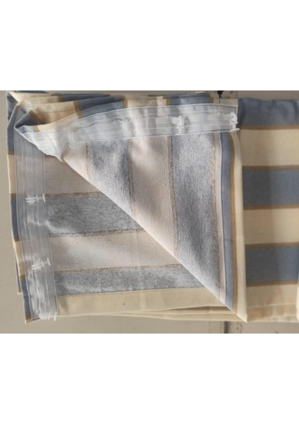 Balkon Perdesi Kuş Gözü Ölçü Seçenekli Gri Krem Çizgili modelleri