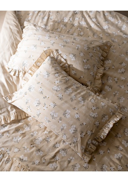 Jules Çift Kişilik %100 Pamuk Fırfırlı Nevresim Takımı - Bej