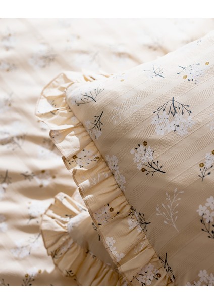 Jules Çift Kişilik %100 Pamuk Fırfırlı Nevresim Takımı - Bej