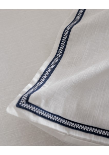 Tina King Size Linen Look Yıkamalı %100 Pamuk Nevresim Takımı - Beyaz/Lacivert
