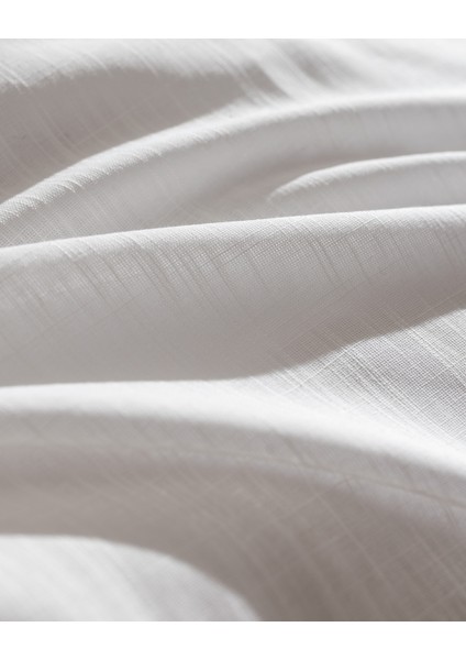 Tina King Size Linen Look Yıkamalı %100 Pamuk Nevresim Takımı - Beyaz/Lacivert