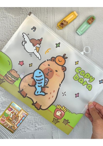 Capybara Şeffaf Tek Bölmeli A4 Fermuarlı Dosya Klasörü / Belge Dosyası/düzenleyici Klasör/ Dosya