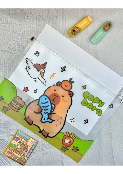 Capybara Şeffaf Tek Bölmeli A4 Fermuarlı Dosya Klasörü / Belge Dosyası/düzenleyici Klasör/ Dosya fırsatları