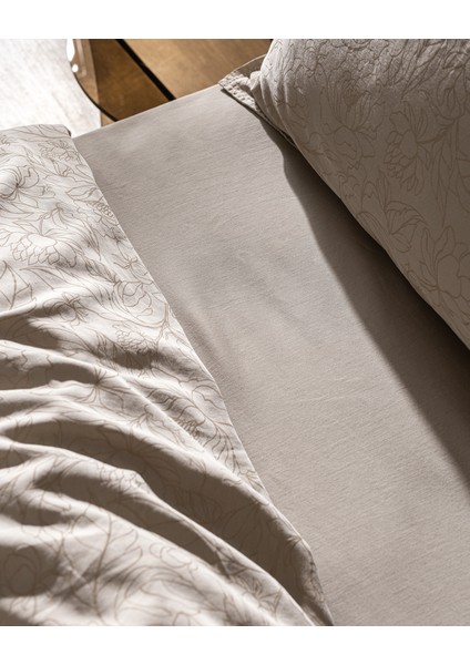 Maena Çift Kişilik %100 Pamuk Baskılı Parça Boya Nevresim Takımı - Bej