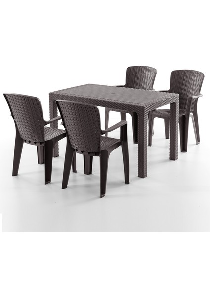 Side 4 Kişilik Rattan Masa Sandalye Takımı Kahve