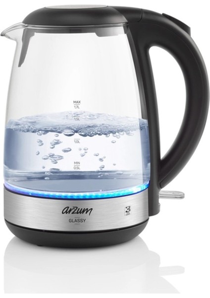 AR3071 Cam Su Isıtıcı, Şık ve Kullanışlı Gri Tasarım.