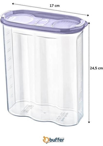 Buffer® 2 Kapaklı Ölçekli Erzak Kuru Gıda Saklama Kutusu Kabı 2,4 LITRE-SA940