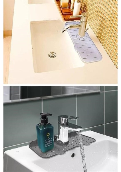 Buffer® Lavabo Için Silikon Esnek Mat Musluk Sapı Damlama Tutucu Raf Mutfak Tezgahı Sıçrama Koruma