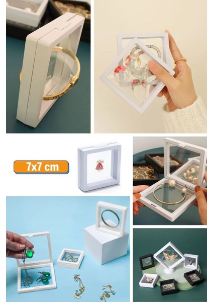 Buffer® 7x7 cm Standlı 3D Takı Ziynet Hatıra Koleksiyon Saklama Kutusu Şeffaf Film Çerçevesi