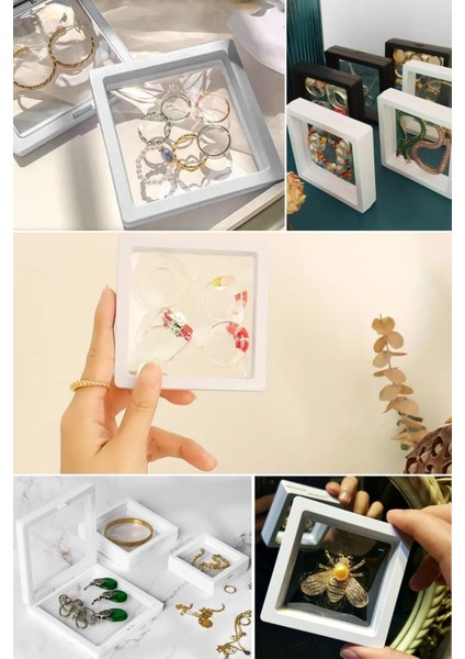 Buffer® 7x7 cm Standlı 3D Takı Ziynet Hatıra Koleksiyon Saklama Kutusu Şeffaf Film Çerçevesi