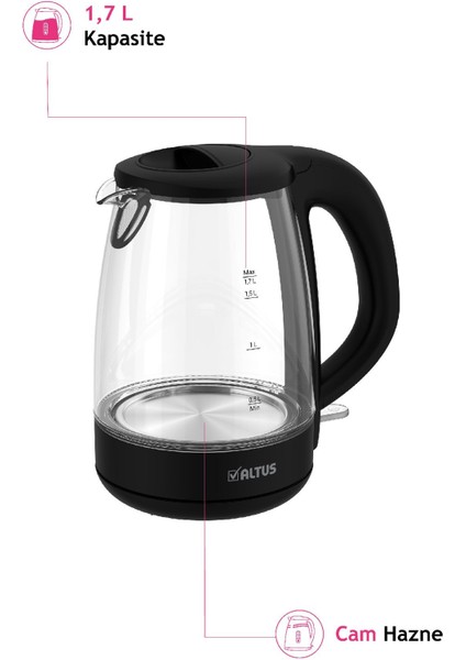 Cam Kettle, Siyah, Şık ve Dayanıklı, Hızlı Isınma, Pratik Kullanım modelleri