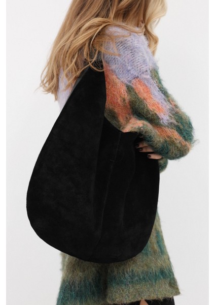 %100 Hakiki Süet Deri Yavru Çanta Detaylı Kadın Omuz Çantası