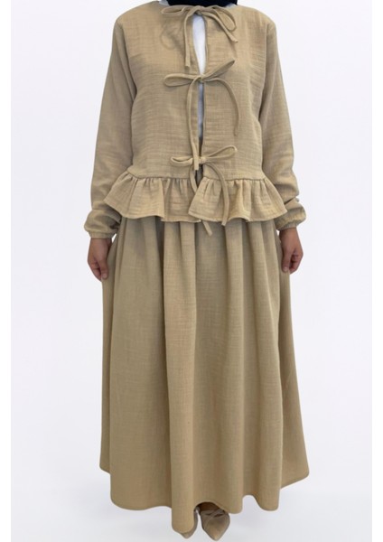 Müslin Etekli Takım-Rahat Kalıp Müslin Kumaş %100 Pamuk Kadın Etekli Kimono Takım