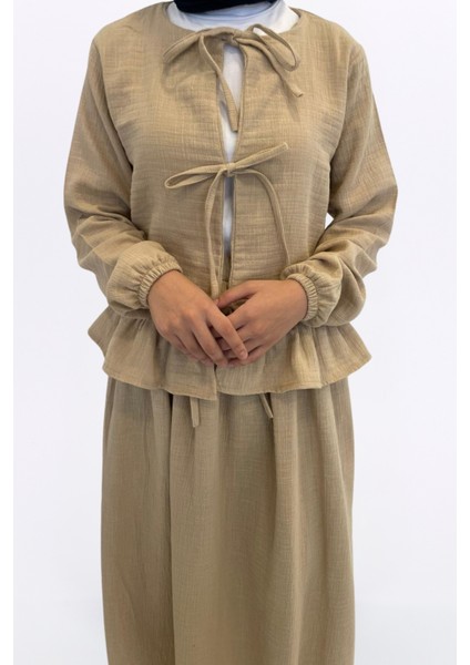 Müslin Etekli Takım-Rahat Kalıp Müslin Kumaş %100 Pamuk Kadın Etekli Kimono Takım indirimleri