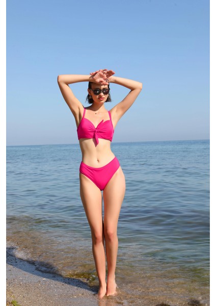 Kadın Içi Boş Fiyonklu Kaplı Fuşya Alt Üst Bikini Takım modelleri