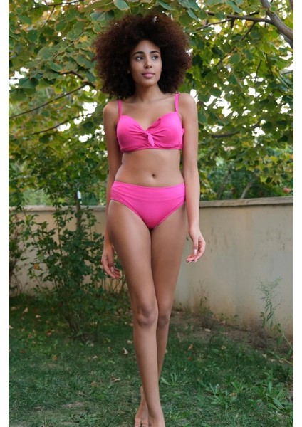 Kadın Içi Boş Fiyonklu Kaplı Fuşya Alt Üst Bikini Takım