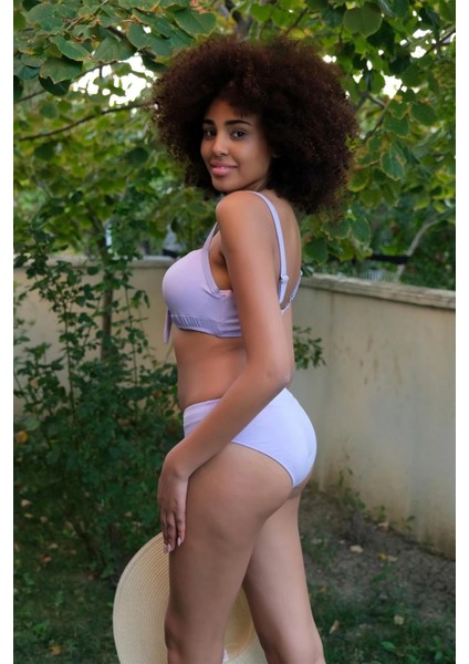 Kadın Içi Boş Fiyonklu Kaplı Lila Alt Üst Bikini Takım