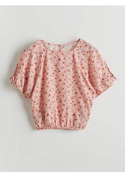 Lcw Kids Pembe Bisiklet Yaka Çiçekli Kız Çocuk Crop Bluz