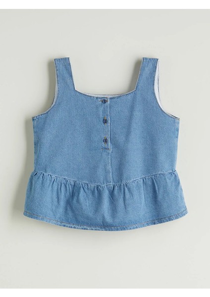 Lcw Kids Indigo Kare Yaka Taşlı Kız Çocuk Jean Bluz fiyatları
