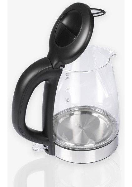 Şeffaf 1.7l Cam Kettle, Beyaz Renk, Dayanıklı ve Şık Tasarım fırsatları