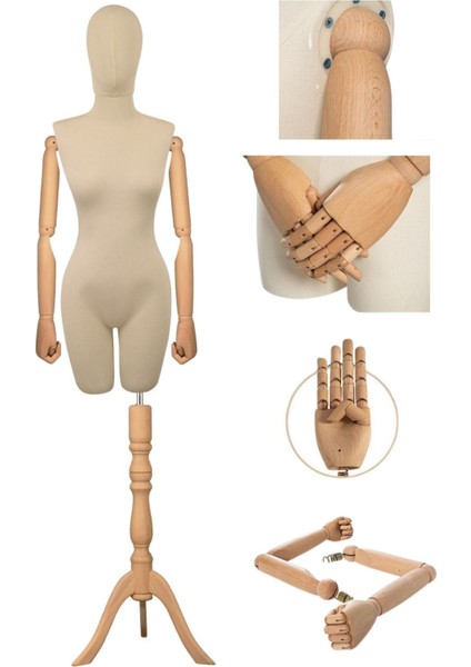 Kumaş Kafalı Ahşap Pinokyo Kollu Vitrin Mankeni Terzi Mankeni (36/46 Arası Beden Seçeneği) fırsatları