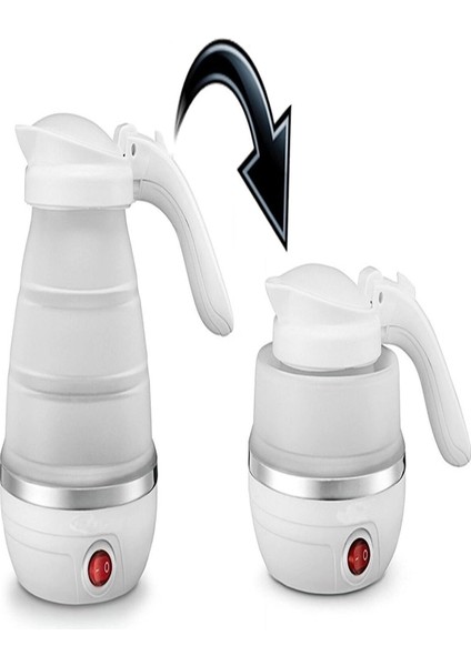 Beyaz Katlanabilir Mini Su Isıtıcı, Pratik ve Taşınabilir Elektrikli Kettle