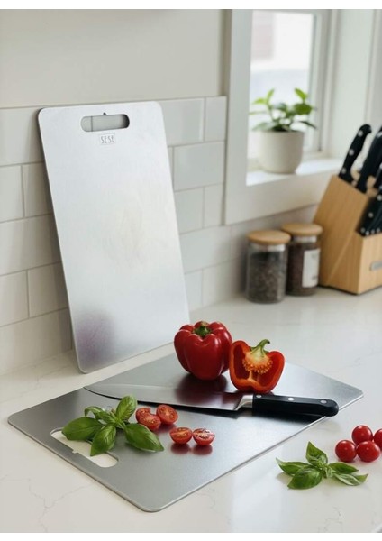 Paslanmaz Çelik Kesme Doğrama Tahtası 2li Set (SESE100)