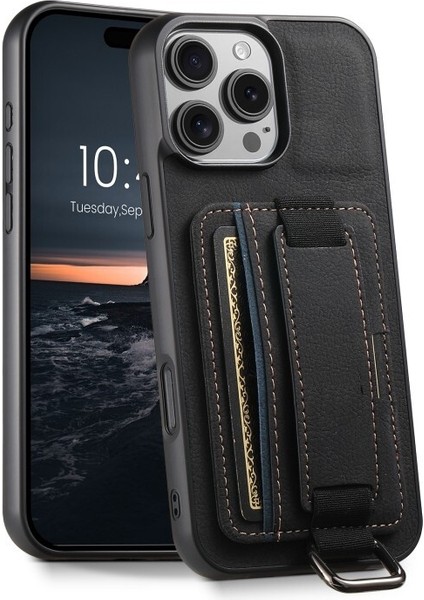 iPhone 16 Pro Max Kılıf Kartlıklı El Standlı Pu Deri H13 Kapak