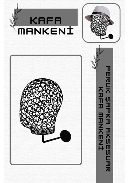 Duvara Monte Siyah Renk Tel Kafa Mankeni Şapka Mankeni Aksesuar Mankeni fiyatları