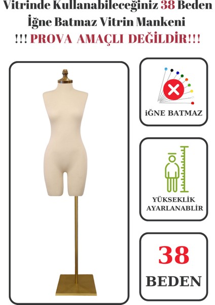 Gold Ayaklı 38 Beden Iğne Batmaz Vitrin ve Fotoğraf Çekimi Için Pantolon Giyebilen Vitrin Mankeni