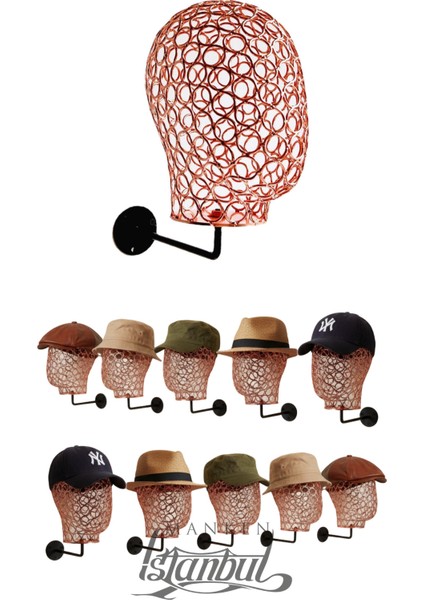 Duvara Monte Erkek Rose Renk Tel Kafa Mankeni Şapka Mankeni Aksesuar Mankeni