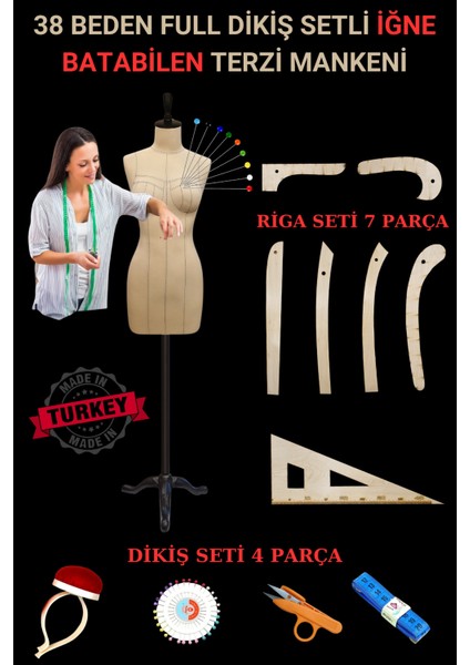 38 Beden Riga ve Dikiş Setli Balık Punto Dikişli Terzi Mankeni Prova Mankeni Döküm Takım