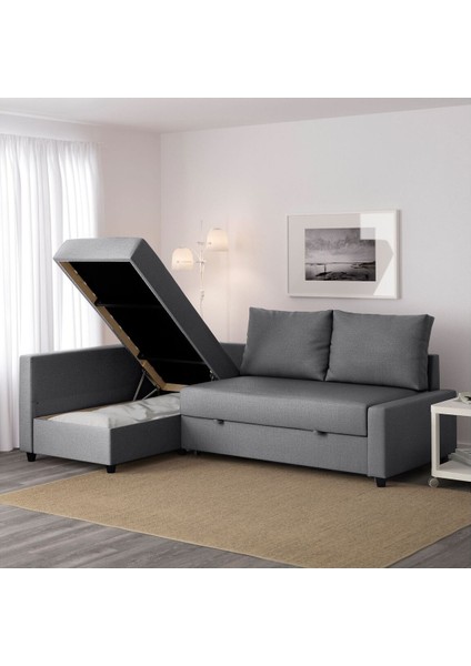 Bazalı Yataklı Köşe Kanepe, Skiftebo Koyu Gri, 5 Minderli fırsatları