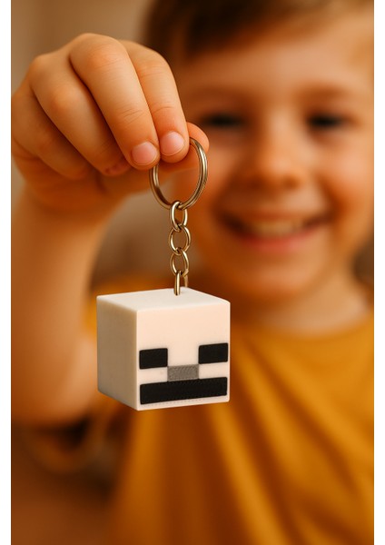 Minecraft Skeleton Iskelet Kafa Anahtarlık – 3D Baskı Pla, Koleksiyonluk Oyuncu Hediyesi