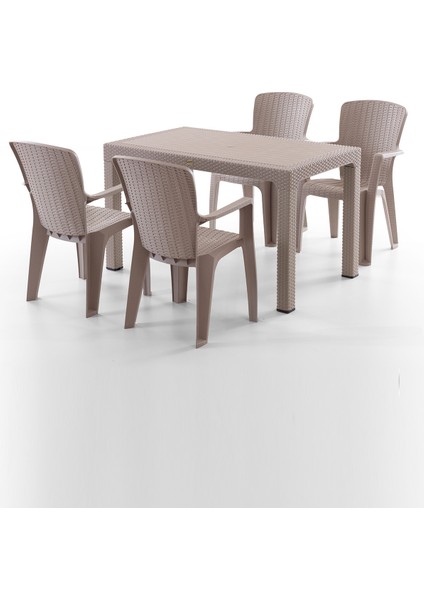 Side 4 Kişilik Rattan Masa Sandalye Takımı Cappuccino