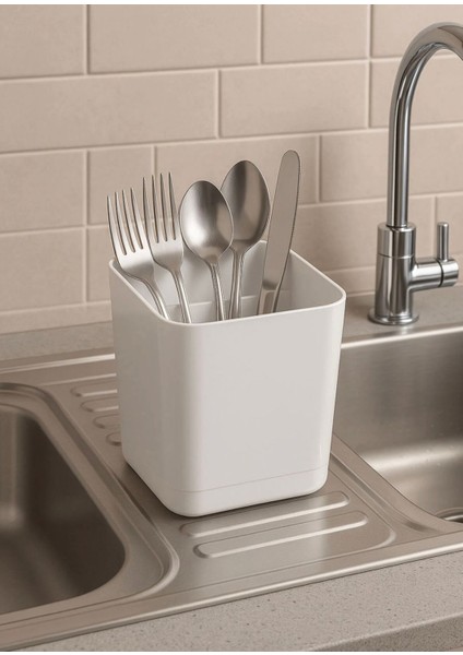 Alt Hazneli Beyaz Çatal Bıçak Kaşık Kurutucusu 110X120X170MM Bpa Free