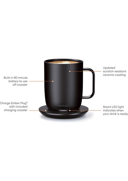 Sıcaklık Kontrollü Seramik Kupa Mug 2.nesil 295ML Siyah modelleri