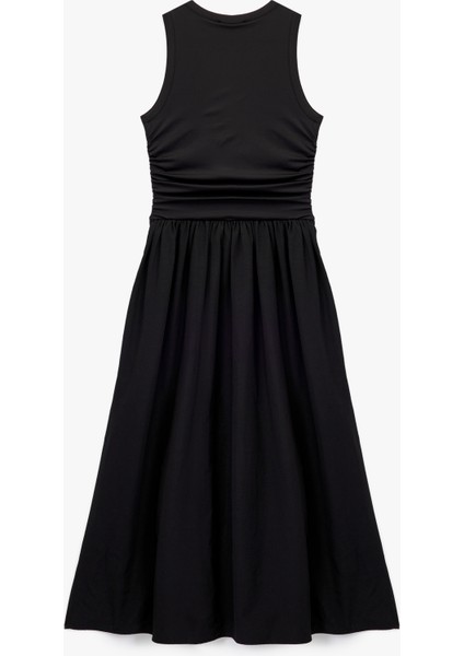 Slim Fit Bisiklet Yaka Kolsuz Midi Kloş Elbise fiyatları