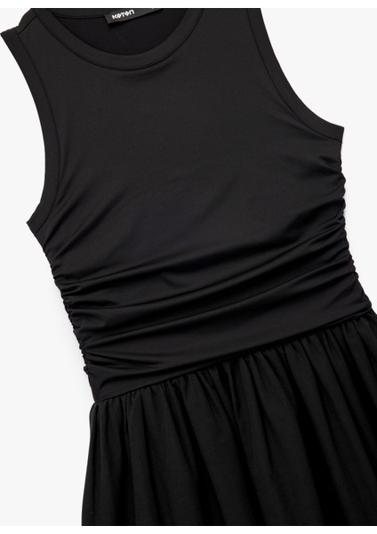 Slim Fit Bisiklet Yaka Kolsuz Midi Kloş Elbise modelleri