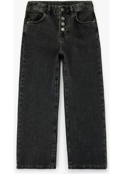 Pamuklu Düğme Detaylı Beli Ayarlanabilir Lastikli Denim Pantolon