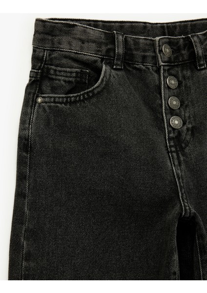Pamuklu Düğme Detaylı Beli Ayarlanabilir Lastikli Denim Pantolon modelleri
