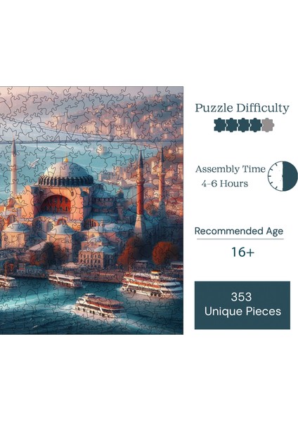 Ahşap Puzzle – Boğazın Incisi Ayasofya, 353 Parça, 29x29 cm – Benzersiz Şekilli ve Özel Figürlü, Yapıştırıcı Folyo Dahil, Dekoratif Yetişkin Yapboz - |S1-13|