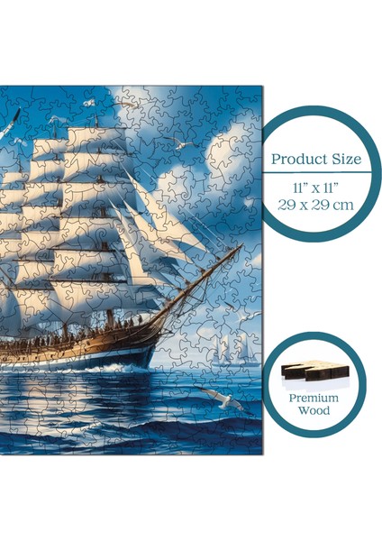 Ahşap Puzzle – Yelkenli Efsanesi, 353 Parça, 29x29 cm – Benzersiz Şekilli ve Özel Figürlü, Yapıştırıcı Folyo Dahil, Dekoratif Yetişkin Yapboz - |S1-08|