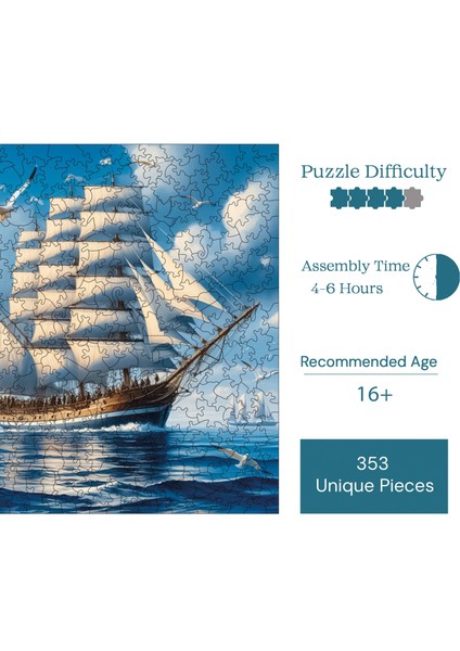 Ahşap Puzzle – Yelkenli Efsanesi, 353 Parça, 29x29 cm – Benzersiz Şekilli ve Özel Figürlü, Yapıştırıcı Folyo Dahil, Dekoratif Yetişkin Yapboz - |S1-08|