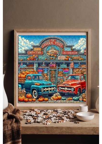 Ahşap Puzzle – Küçük Kasaba Pazarı, 353 Parça, 29x29 cm – Benzersiz Şekilli ve Özel Figürlü, Yapıştırıcı Folyo Dahil, Dekoratif Yetişkin Yapboz - |S1-27|