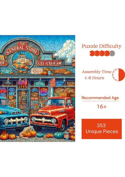 Ahşap Puzzle – Küçük Kasaba Pazarı, 353 Parça, 29x29 cm – Benzersiz Şekilli ve Özel Figürlü, Yapıştırıcı Folyo Dahil, Dekoratif Yetişkin Yapboz - |S1-27|