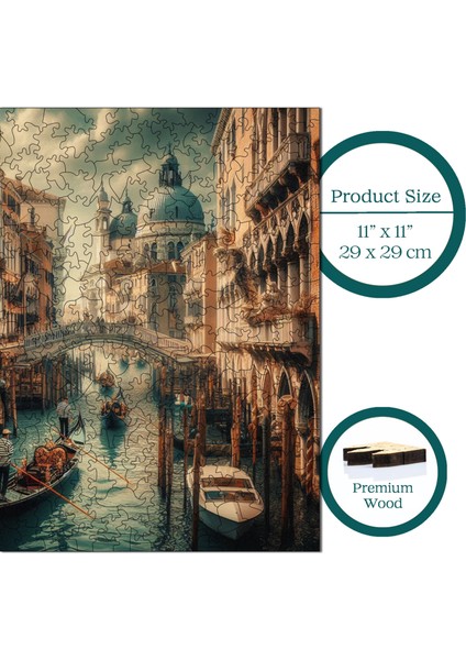 Ahşap Puzzle – Venedik'Te Akşamüstü, 353 Parça, 29x29 cm – Benzersiz Şekilli ve Özel Figürlü, Yapıştırıcı Folyo Dahil, Dekoratif Yetişkin Yapboz - |S1-15|
