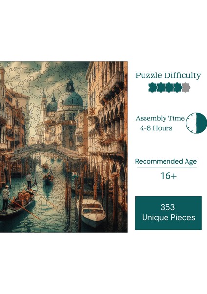 Ahşap Puzzle – Venedik'Te Akşamüstü, 353 Parça, 29x29 cm – Benzersiz Şekilli ve Özel Figürlü, Yapıştırıcı Folyo Dahil, Dekoratif Yetişkin Yapboz - |S1-15|